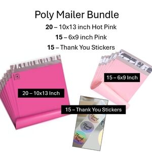 Poly Mailer Bundle: 20 10x13 Inch, 15 6x9 Inch & 15 Thank You Stickers - Pink